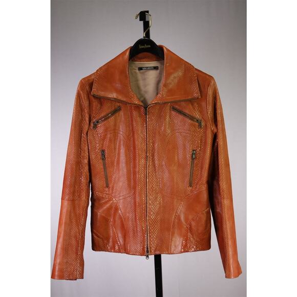 Solleciti Python Orange Brown Python Snakeskin Biker Motorcycle Jacket Womens 10 - Picture 2 of 9